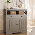 Gizoon Farmhouse Buffet Sideboard Kitchen Storage Cabinet, Versatile with Shelves and Drawers, Wooden Coffee Bar Cabinet with Barn Door, Floor Cupboard Cabinet for Kitchen and Living Room