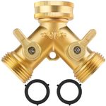 Flintronic 2 Way Brass Hose Splitter, 3/4" Tap Garden Hose Connector, Y Valve Tap Connector with Individual On/of, Faucet Splitter for Garden, Outdoor, Lawn, Courtyard, Kitchen