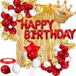 Party Propz Rubber Red Birthday Decoration Items - 48 Pcs Birthday Decorations Kit|Red Balloons For Birthday Decorations|Kids Birthday Decoration Items|Birthday Decorations For Women|Golden Balloons