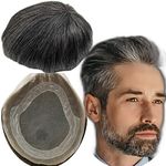 Toupee for Men Yanahair Straight Hair Pieces Mens Toupee Human Hair Replacement System 100% European Real Human Hair System Fine French Lace with PU Around (#1B40 Black and Gray, 8"x10")