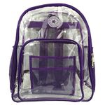 Super Heavy Duty Clear Backpack Durable 0.5mm Vinyl Completely See Through Daypack 17" Transparent Student School Bookbag (Clear/Purple Trim)