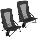 SONGMICS Set of 2 Portable Beach Chairs for Adults, Max. Load 330 lb Each, High Backrest, Cup Holder, Lightweight, Heavy-Duty, Black UGCB067B01V1