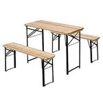 Outsunny 3 Pieces Folding Picnic Table Set, Portable Folding Picnic Table Set, 1 Picnic Table and 2 Benches, Natural