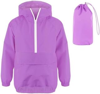 MODAFANS Girls Boys Rain Jacket Lightweight Waterproof Packable Hooded Half zip RainCoats Windbreaker for Outdoor 6-7T,Violet