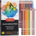 PANDAFLY Professional Colored Charcoal Pencils Drawing Set, Skin Tone Colored Pencils, Pastel Chalk Pencils for Sketching, Shading, Coloring, Layering & Blending, 24 Colors