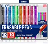 BUNMO Erasable Pens 10-Pack with 10 Color Refills - Smooth Gel Ink Pens - No Smudges, No Mess! - Perfect Gel Pens for Journaling, Writing, and Studying