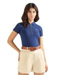 U.S. POLO ASSN. Women's Pique Zipper Polo Shirt (UWSS24PTS049_Blue_M)