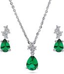 BERRICLE Sterling Silver Cluster Simulated Emerald Cubic Zirconia CZ Fashion Necklace and Earrings Set for Women, Rhodium Plated, Sterling Silver Cubic Zirconia, Cubic Zirconia