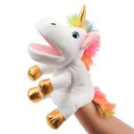 Hopearl Plush Unicorn Hand Puppet with Open Moving Mouth for Imaginative Play, Role Play, Interactive Toy for Storytelling, Teaching, Puppet Theatre, Gift for Children, 30 cm (White)