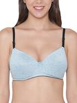 Clovia Womens Cotton Rich Padded Non-Wired Push-Up Multiway T-Shirt Bra (BR1394P03_Blue_36B)