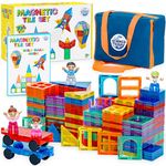 Science Kidz Magnetic Tiles - 100 Piece Set + 4 Play Figures + Storage Bag - Magnetic Building Blocks For Kids - Educational STEM Magnet Toys For 3, 4, 5, 6, 7 Year Old Boys & Girls - Magnetic Shapes