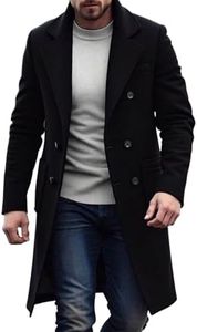 Febteebou Trench Coat Men Casual Notched Collar Corduroy Long Jacket Windbreaker Fall Winter Warm Pea Coat With Pockets