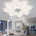 Depuley 35''Ceiling Fan Light Dimmable,Smart Ceiling Fans with Lights and Remote, Super Bright Acrylic Flower Shape Fan Light for Bedroom, Kitchen, APP Control, Timing, White