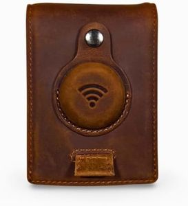 Genuine Leather Airtag Wallet | Credit Card Bifold Wallet for Apple Air Tag GPS | Minimalist RFID Blocking Slim Wallet | Multifunctional with Money Clip - Gift Box…, Brown, Bifold