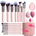 BS-MALL Makeup Brushes Premium Synthetic Foundation Powder Concealers Eye Shadows 18 Pcs Brush Set with 5 sponge & Holder Sponge Case. (M light pink)