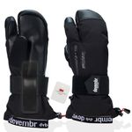 devembr Three-Finger Ski Gloves with Wrist Guards, Warm Snowboarding Gloves, Black, S