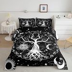 Erosebridal Tree of Life Queen Comforter Set Hippie, Sun and Moon Bedding Set 3Pcs Black and White Astrology Decor, Galaxy Space Stars Constellations Quilt Comforter Kids Teens Adults Bedroom Decor