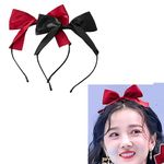 Large Hair Bows Headbands for Girls Red Black Bow Headband Big Bowknot Head Bands for Women Bow Hair Head Band 2 Pcs Hair Bow Headband for Christmas Party Bowknot Headpiece