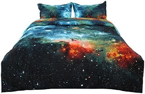 sourcing map Double/King Size Galaxies Blue Comforter Sets - 3D Space Themed - All-season Down Alternative Quilted Duvet - Reversible Design- Includes 1 Comforter, 2 Pillow Cases