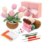 ENCHOL Beginner Crochet Kit, Complete Crochet Starter Kits-Flower Bouquet Potted, Crochet Potted Flowers, Mother's Day Tulip Potted DIY Crochet Kits with Step-by-Step Video Tutorials