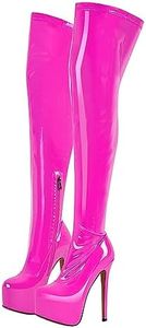 blingqueen Stivali elasticizzati da donna sopra il ginocchio, con plateau, Vivamagenta, 43 EU