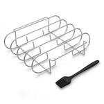 Venmark Rib Rack with 4 Slots - Heavy Duty Stainless Steel Barbecue Meat Roasting Grilling Stand with 2 Easy Grip Handles - Complete with Silicone Basting Brush