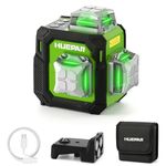 HUEPAR Laser Level 360 Self Leveling, 3 x 360° Compact Green Line Laser Rechargeable 3D Lazer Leveler Tool for Construction and Picture Hanging, Strong Magnetic Bracket&Hard Carry Case