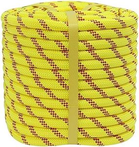 CRAYZA Double Braided Polyester Rope (1/2 in x 100 ft) Strong Arborist Rigging Rope 48 Strands for Tree Work Climbing Pulling Swing Sailing, Fluorescent Yellow/Red