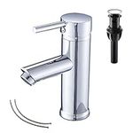 GGStudy Chrome Single Handle One Hole Bathroom Sink Faucet Stainless Steel Matching Pop Up Drain with Overflow