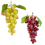 Crystu Hanging Artificial Grapes with Leaves Plastic Fake Fruit Food Home Decor for Table Decoration Combo Pack of 2 pc (Color : Green & Brown)