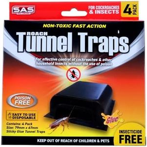 SAS Pest Control Cockroach Glue Trap, Black/Clear, 6.7 x 7.9 cm (Pack of 4)