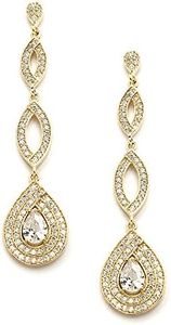 Mariell Gold Wedding Earrings, Cubic Zirconia Dangle Earrings for Bride, Bridesmaids, Gold Bridal Earring, Metal Gemstone, Cubic Zirconia