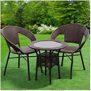 DEVOKO Outdoor Patio Furniture Sets, 3 Pieces Bistro Rattan Wicker Conversation Chairs Set With Coffee Table For Front Porch, Outside Balcony (Dark Brown, 76.2 Cm, 58.4 Cm, 61 Cm)