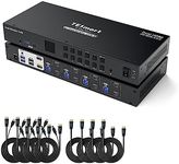 TESmart USB 3.0 HDMI KVM Switch 2 Monitors 4 Computers 4K@60Hz, Dual Monitor KVM Switch HDMI 4 Port Extended Display, Audio&Microphone, EDID emulators, Hotkey Switch, Button Switch with All Cables