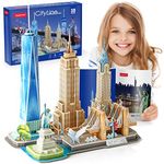 CubicFun 3D Puzzle for Kids New York City Skyline Building Model Kits, US DIY Decoration and Souvenir Gift for Adults and Kids, Statue of Liberty, Empire State Building, Chrysler Building, 123 Pieces