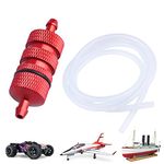 AllinRC RC Oil Filter Nitro Fuel Filter with Silicone Tubing for 1/8 1/10 Traxxas Redcat HSP Team Associated Racing Cars Airplane Red-Anodized