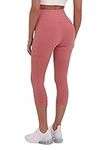 TCA Womens High Waisted 7/8 Length Capri Tight Gym Workout Fitness Running Leggings with Pocket - Dusty Rose, S