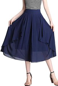 Flygo Womens High Waisted Swing Chiffon Wide Leg Capris Palazzo Pants (Medium, Navy)