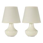 Premier Housewares 2501191 Ceramic Bedside Lamp - Set of 2, Cream, H28 x W18 x D18cm