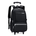 Rolling School Bag Wheeled Travel Backpack for Boys Luggage BookBag with Wheels Trolley Bag, Black, 2-wheel