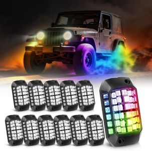 maXpeedingrods 12 Pods RGB LED Rock Lights 36 LEDs Each Super Bright 3 Sided 3D Lens, APP+Remote Control with Dreamcolor Chasing & Turn Signal,Waterproof Underglow Kit for Trucks Jeep UTV SUV ATV 12V
