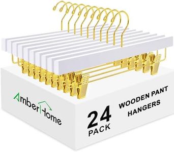 Amber Home 24 Pack White Wooden Pants Hangers with Gold Clips, Wood Skirt Hangers Trouser Hangers with Gold Hook for Jeans, Slacks, Shorts