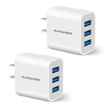 USB Wall Charger, Amoner Upgraded 2Pack 15W 3-Port USB Charger Block iPhone Cube Charger USB Plug Adapter for iPhone 15 14 13 12 11 SE X XS 8 7 Galaxy S22 S21 S20 Android Phones