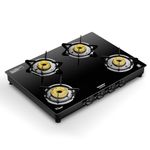 Crompton FlameStar Max 4 Burner Glass Top Gas Stove | 1 Jumbo & 3 Medium Burner | Max Space | Easy Cleaning | Scratch Resistant Toughened Glass| Tri Pin Brass Burners |2 Year Manufacturer's Warranty