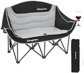 KingCamp Double Camping Chair Loveseat Heavy Duty for Adults Two Person Outdoor Folding Chairs with Cup Holder Wine Glass Holder Support 441lbs for Outside Picnic Beach Travel(Black/Grey)