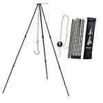 Campfire Cooking Tripod，Adjustable Hanging Camping Tripod Foldable Camping Hanger Hanging Outdoor Cooking Tools With Storage Bag BBQ Grill Fire Pit Tool for Garden Camping Picnic