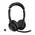 Jabra Evolve2 55 Stereo Wireless Headset with Jabra Air Comfort Technology, Noise-cancelling Mics, and Active Noise Cancellation - MS Teams Certified, Works with All Other Platforms - Black