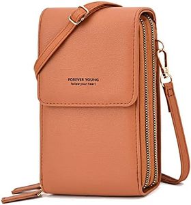 Women Crossbody Wallet Purse with Phone Holder Lightweight Touch Screen Bag Purse PU Leather RFID Blocking Purse, Brown, Small