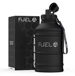 Fuel24 1.3L/2.2L Black Water Bottle Metal - STRONG, Drop & Leakproof BPA free 1L 2L Water Bottle Stainless Steel (2 Litre) - Large Gym Bottles for Men, Sports Water Bottle, Travel, Hiking Water Bottle