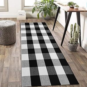 KOZYFLY Buffalo Plaid Rug 2x6 Ft Black and White Runners for Hallways Washable Checkered Rug Cotton Kitchen Runner Carpet Runner Rugs for Entryway Bedroom Living Room Farmhouse Runner Rug